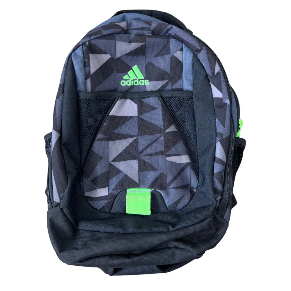Adidas Black Geometric Pattern with Neon Green Accents Backpack - Picture 1 of 9